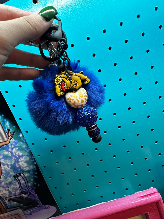 Bulldog blue fuzzy keychain