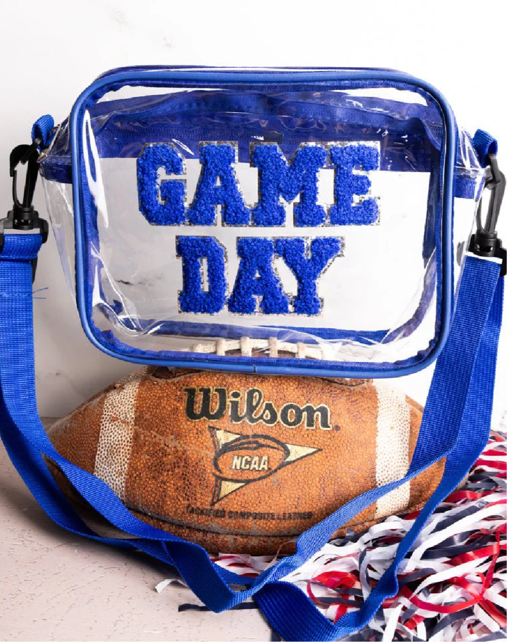 Clear cross body royal blue game day