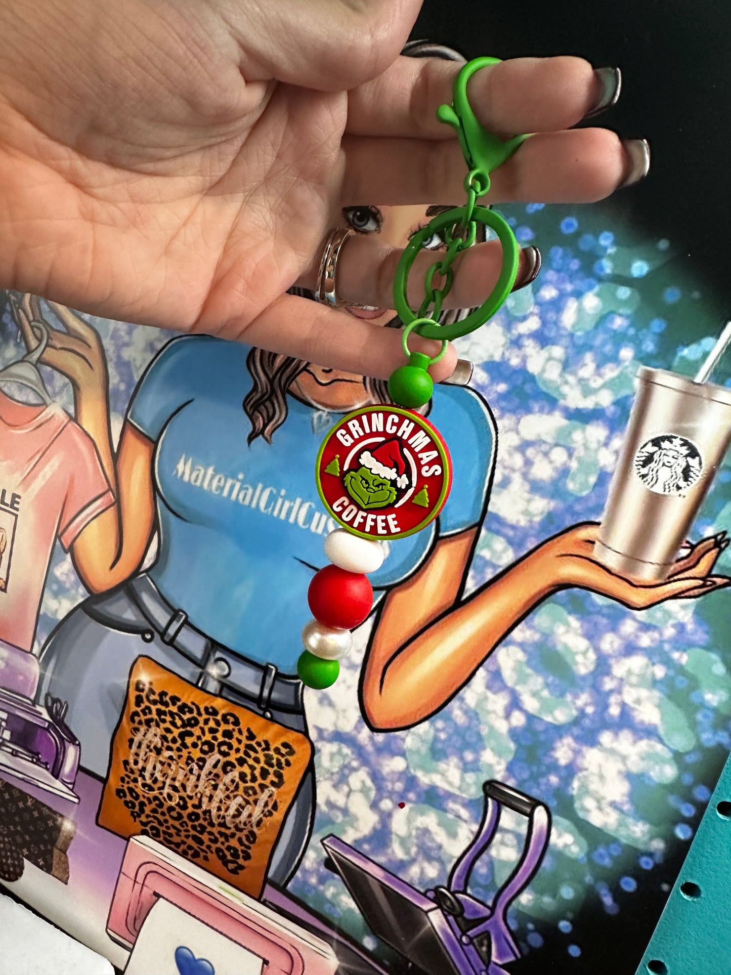 Grinch coffee keychain