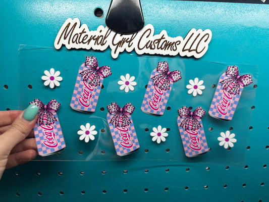 Pink blue checker cola bow w/ daises