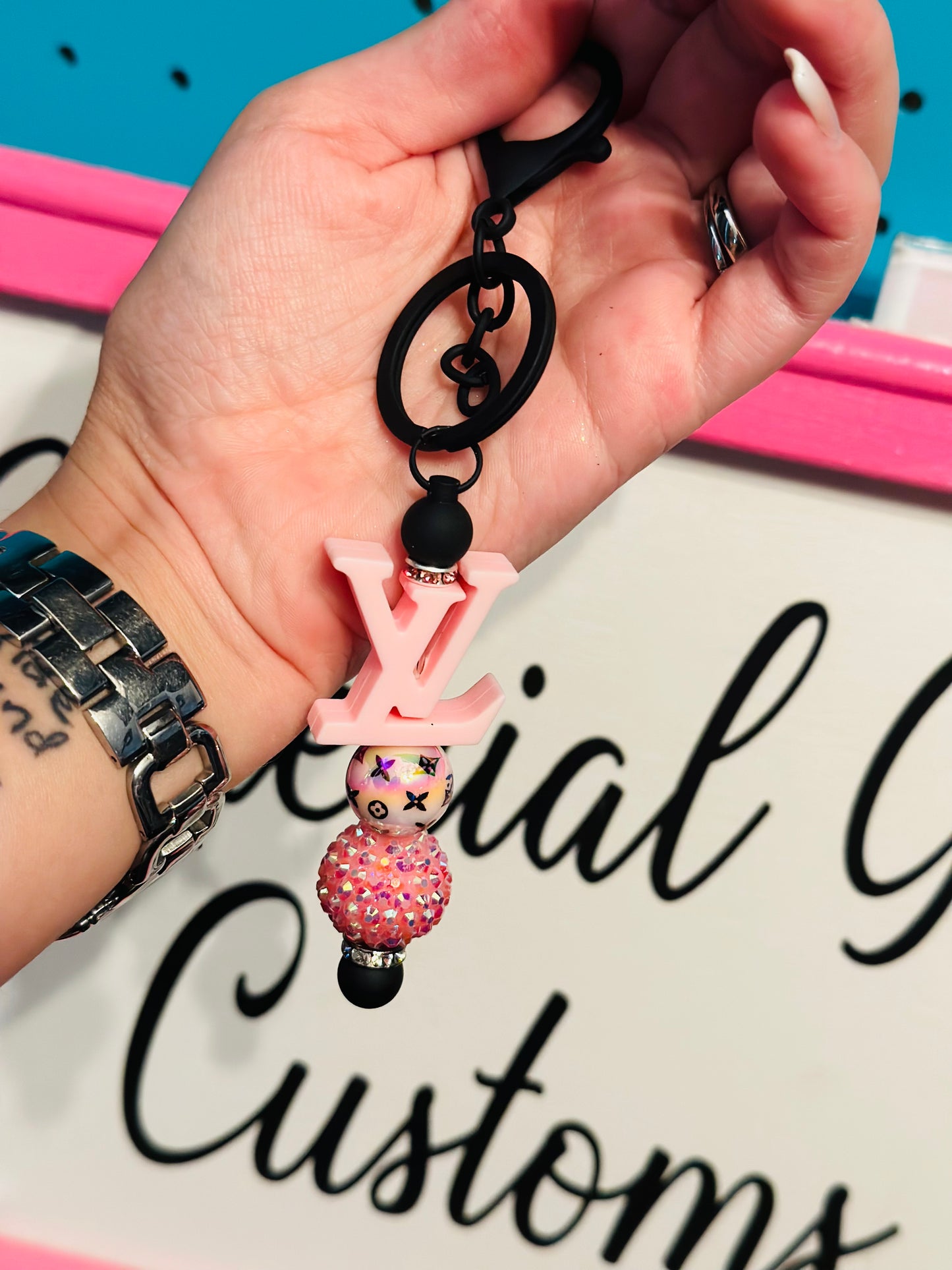 Pink LV keychain